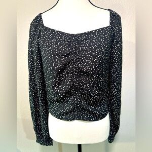 Long Sleeve Black Top with Cream Dots!!